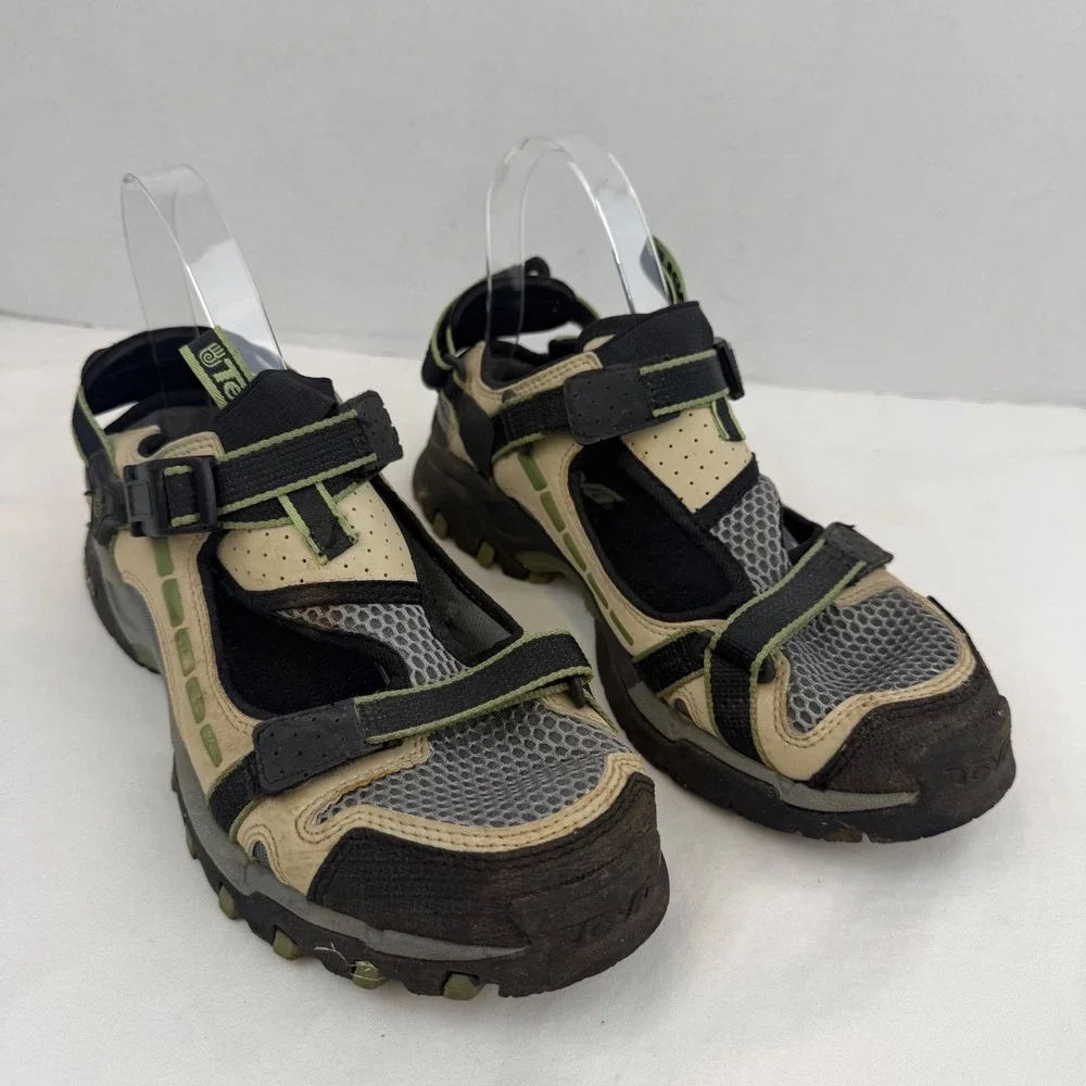 Teva Gamma 6473 Hiking Sandals Mens 8 Tan Black Green Stealth Rubber Sole